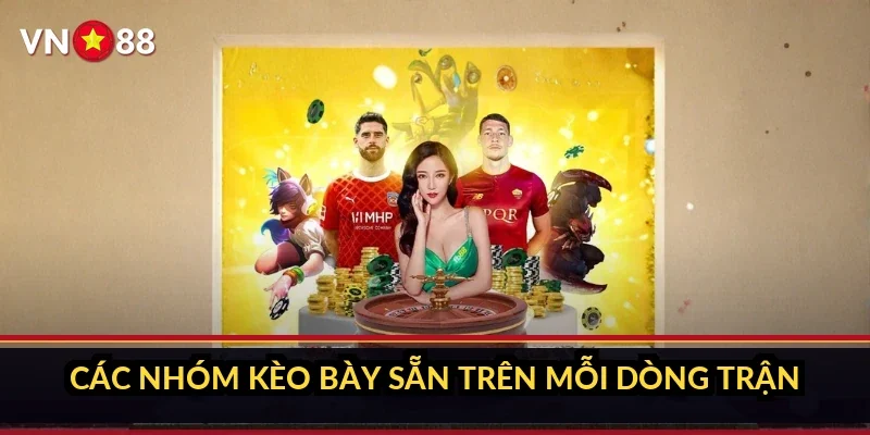Các nhóm kèo bày sẵn trên mỗi dòng trận