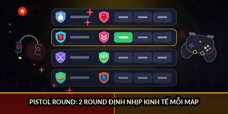Cá cược CSGO chuyên nghiệp VN88: luật MR12, 7 map và 4 kèo chính 4 Pistol round: 2 round định nhịp kinh tế mỗi map
